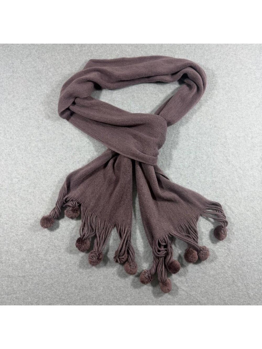 Pom Pom Knit Scarf Mauve Fringe Soft Winter Wrap Shawl Long Cozy Womenโs